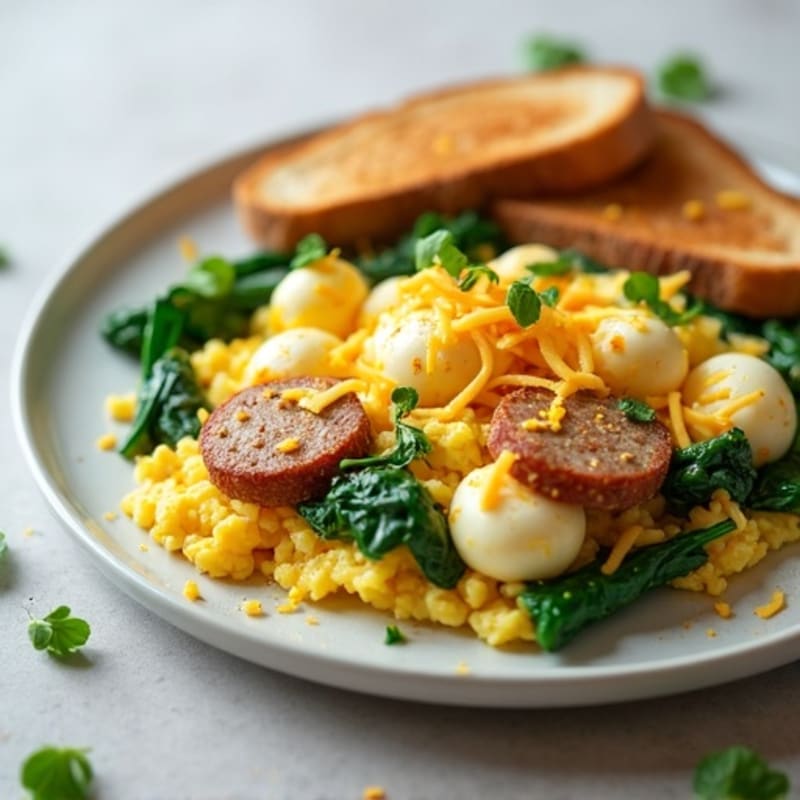 Egg White Scramble with Turkey Sausage, Spinach & Toast