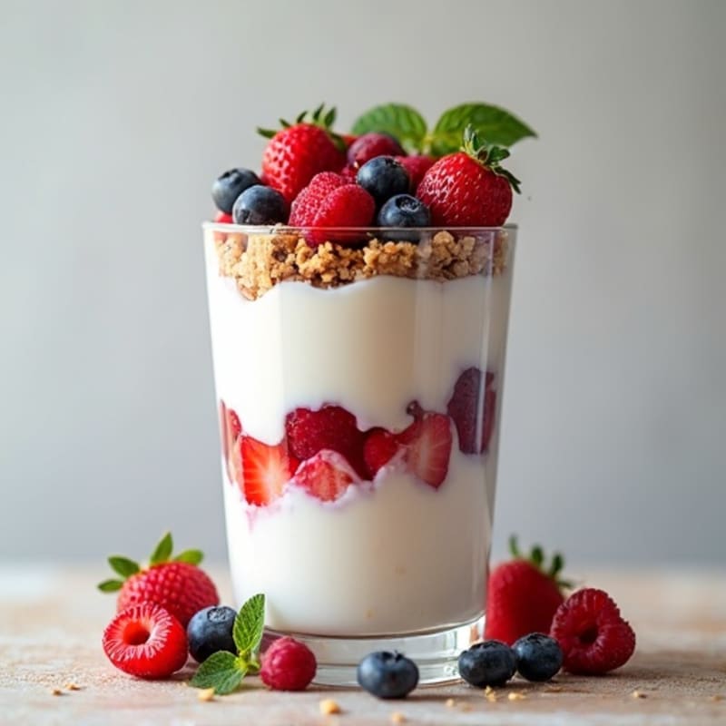 Creamy High-Protein Yogurt Parfait with Fresh Berries and Protein Cake Crumbles