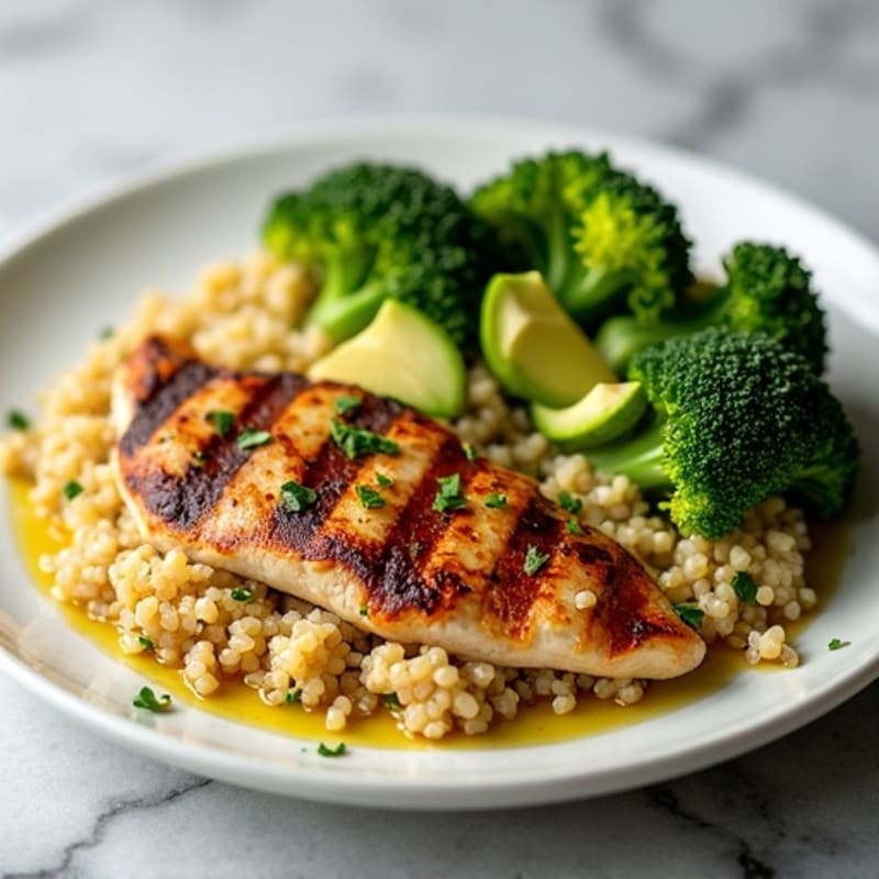 Grilled Chicken Breast with Quinoa and Roasted Broccoli