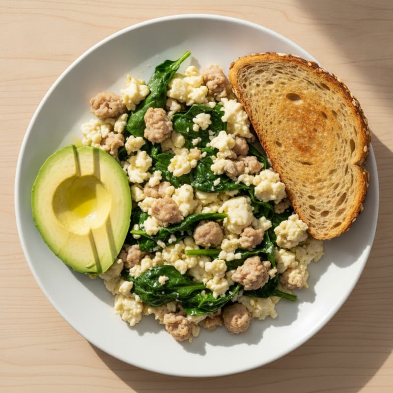 Egg White and Turkey Sausage Scramble with Spinach
