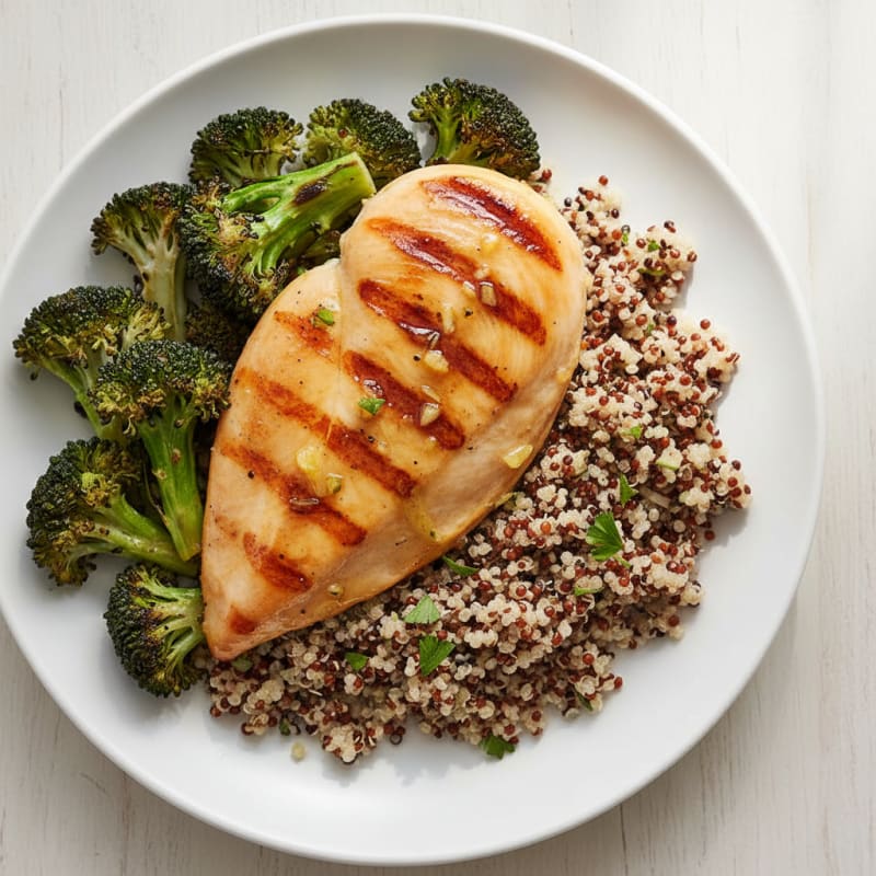Grilled Chicken Breast with Quinoa and Roasted Broccoli