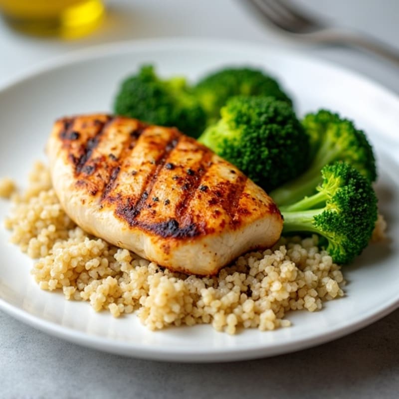 Grilled Chicken Breast with Quinoa and Steamed Broccoli