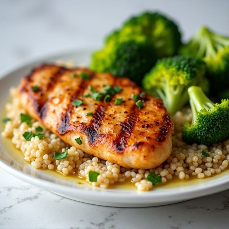 Grilled Chicken Breast with Roasted Broccoli and Quinoa