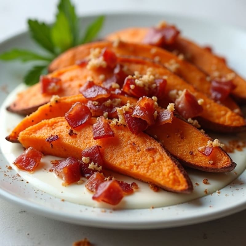 Crispy Sweet Potato Wedges with Turkey Bacon Crumbles