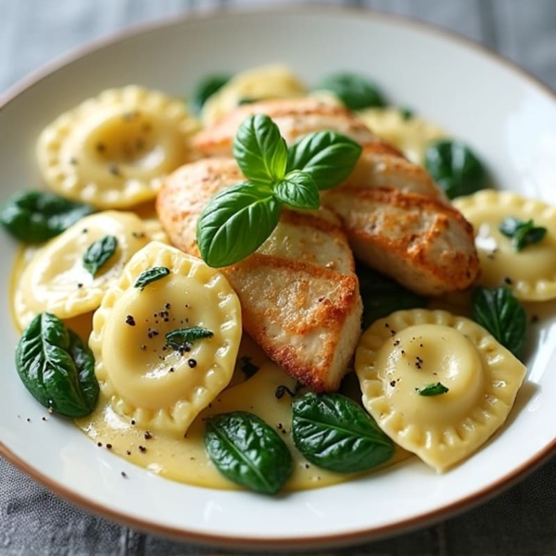 Ricotta-Spinach Ravioli with Roasted Garlic Cream Sauce