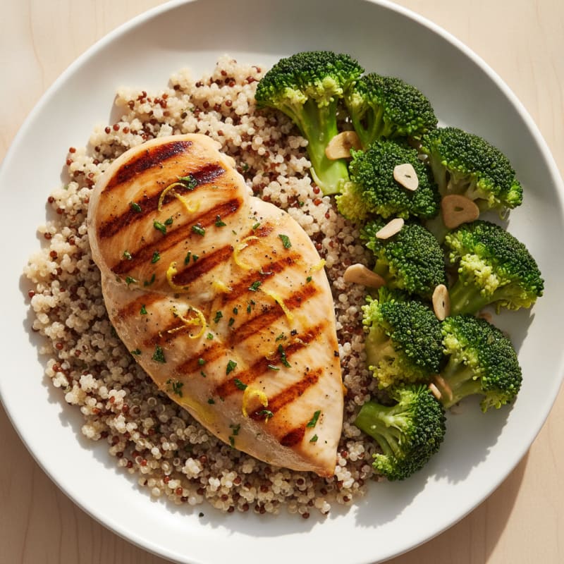 Grilled Chicken Breast with Quinoa and Steamed Broccoli