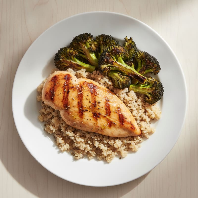 Grilled Chicken Breast with Quinoa and Roasted Broccoli