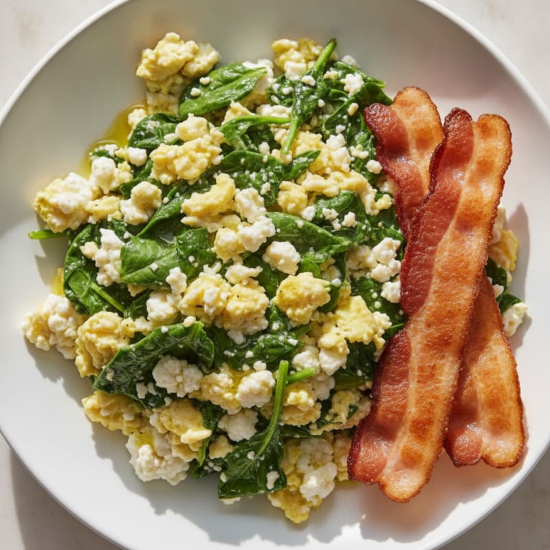 Cottage Cheese Scramble with Spinach and Turkey Bacon
