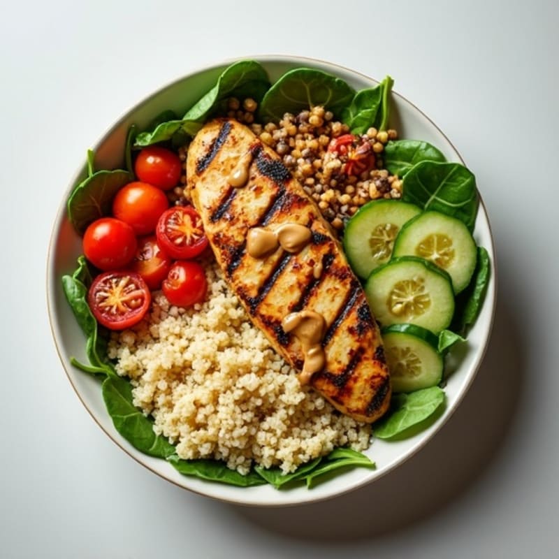 Grilled Chicken and Quinoa Power Bowl with Lemon-Tahini Drizzle