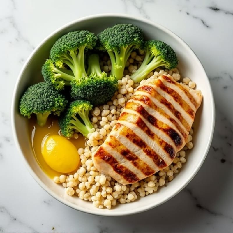 Grilled Chicken and Quinoa Bowl with Roasted Broccoli
