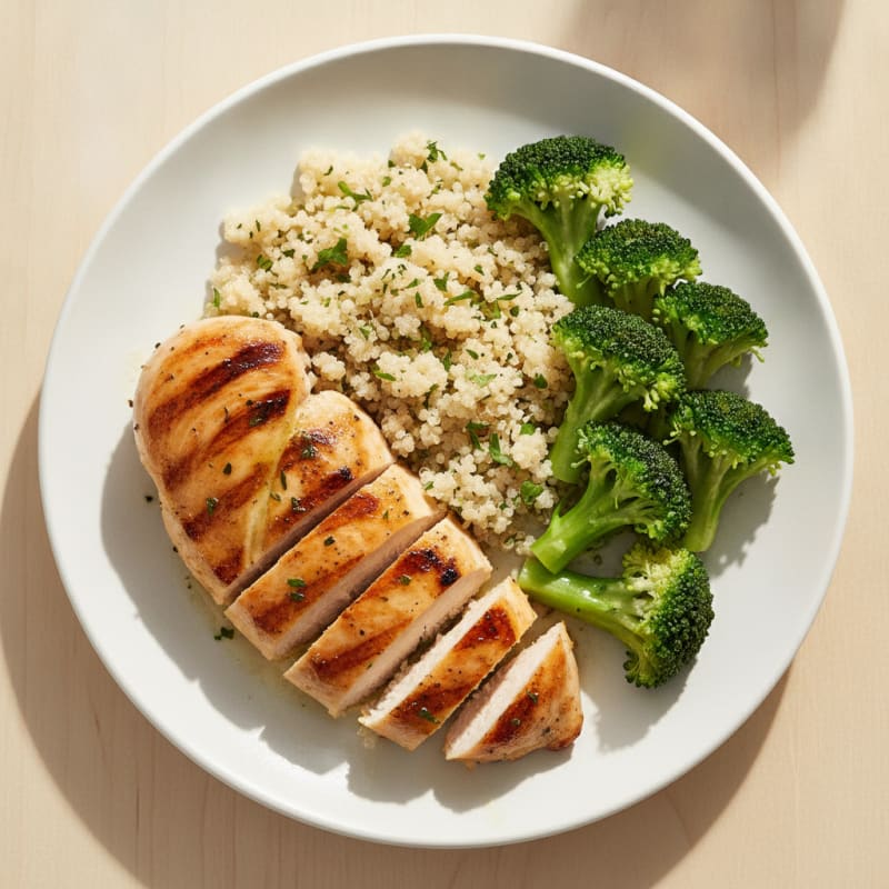 Grilled Chicken Breast with Quinoa and Steamed Broccoli