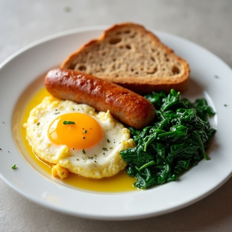 Egg White Scramble with Turkey Sausage and Sautéed Spinach