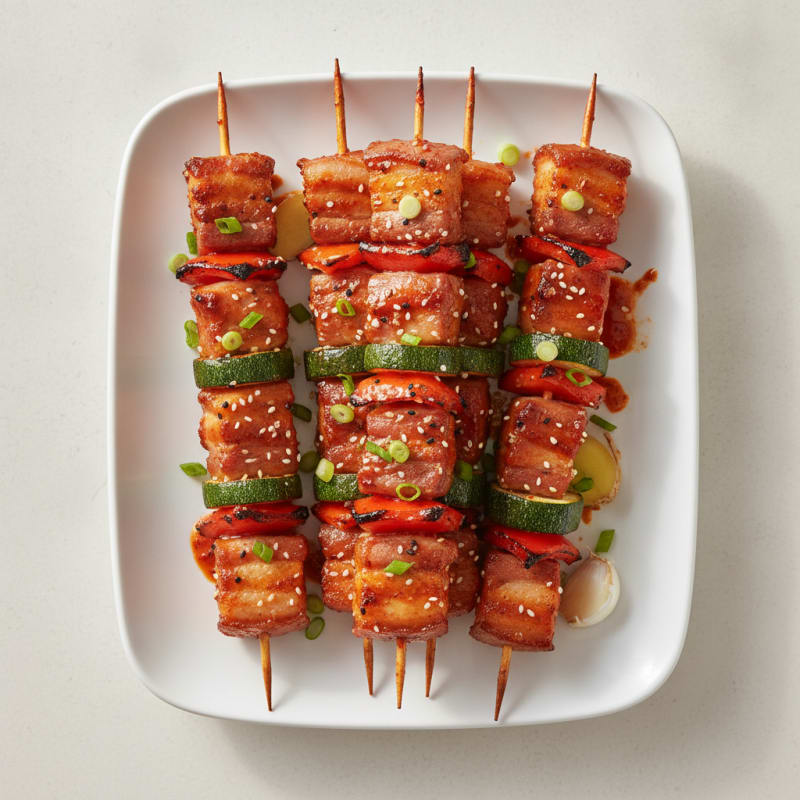 Spicy Gochujang Pork Belly Skewers