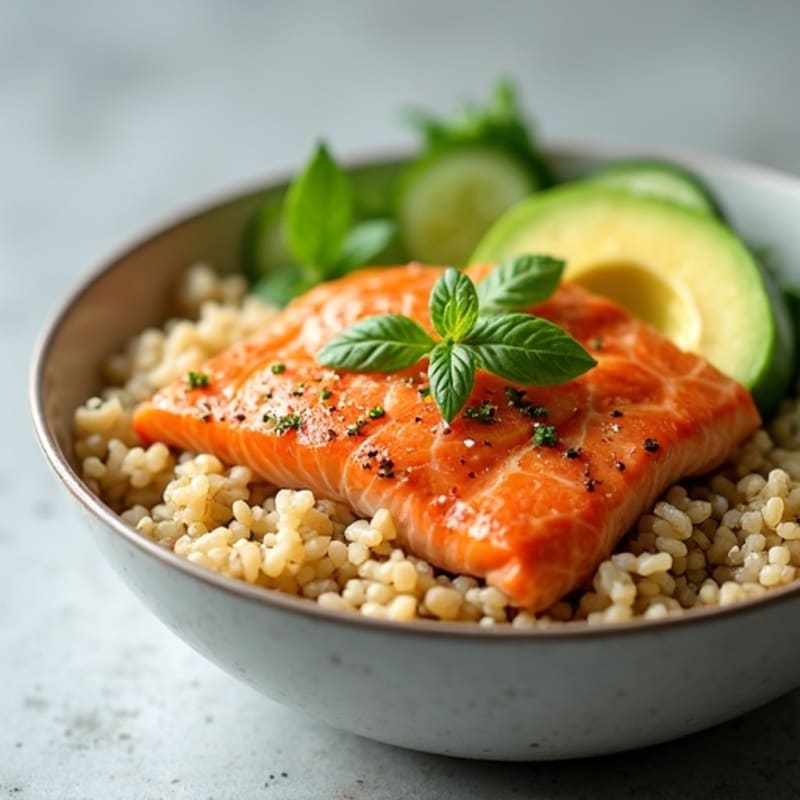 Fresh Salmon and Creamy Avocado Rice Bowl