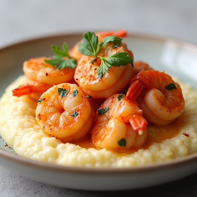 Spicy Pan-Seared Shrimp with Creamy Cauliflower Grits