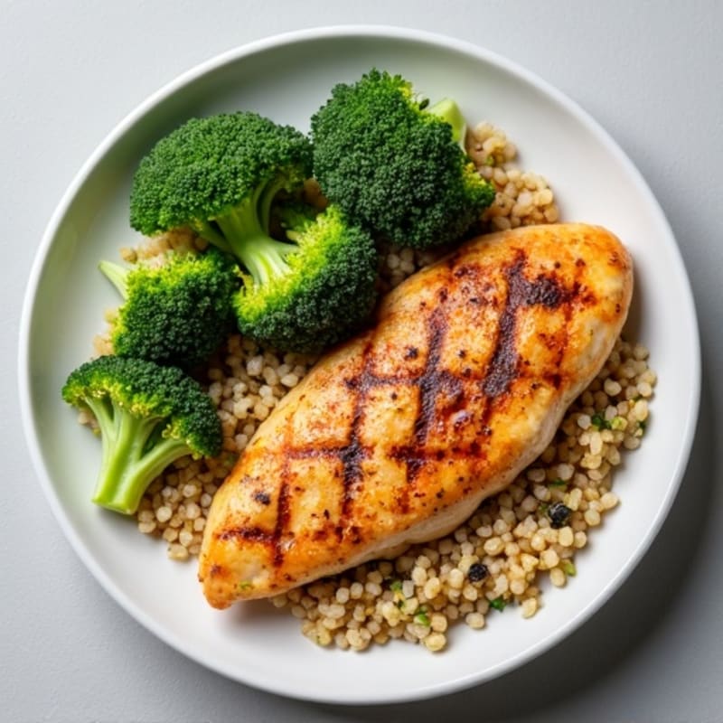 Grilled Chicken Breast with Quinoa and Roasted Broccoli
