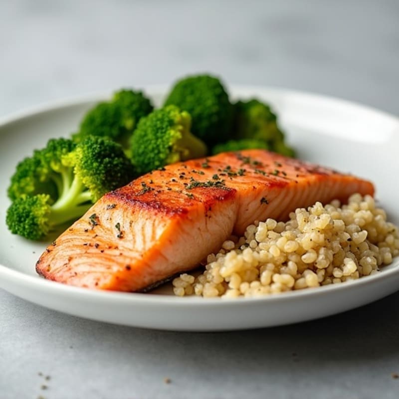 Seared Salmon with Steamed Broccoli and Quinoa