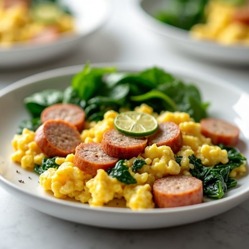 Egg White and Turkey Sausage Scramble with Spinach