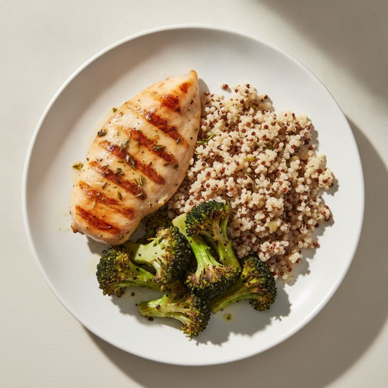 Grilled Chicken Breast with Quinoa and Roasted Broccoli