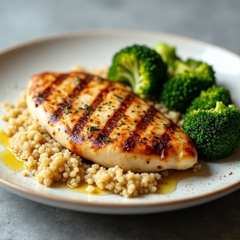 Grilled Chicken Breast with Quinoa and Roasted Broccoli