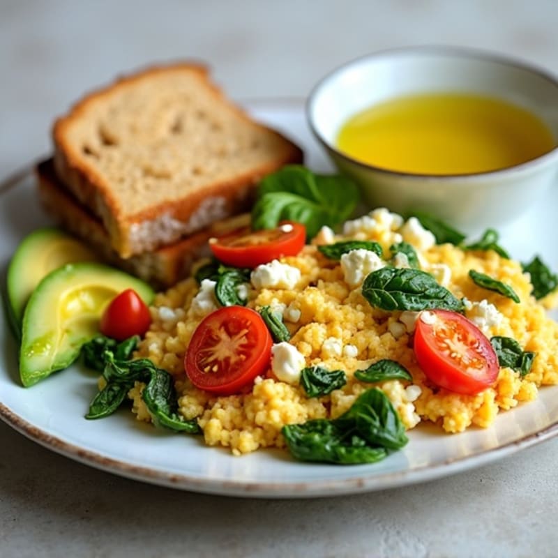 Cottage Cheese Egg White Scramble with Spinach and Cherry Tomatoes