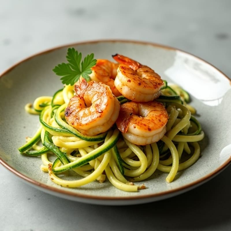 Garlic Butter Pan-Seared Shrimp with Zucchini Noodles