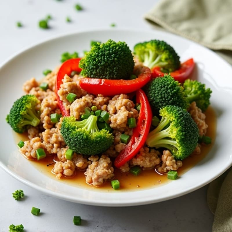 Ground Turkey and Broccoli Stir-Fry with Roasted Peppers