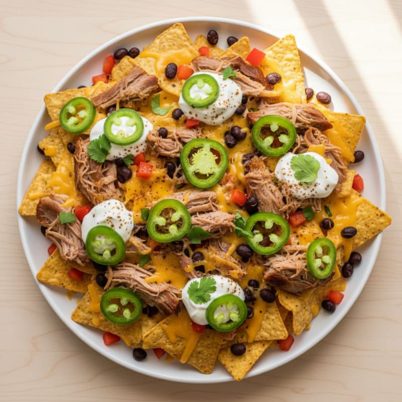 Smoky Pulled Pork Nachos with Pickled Jalapeños
