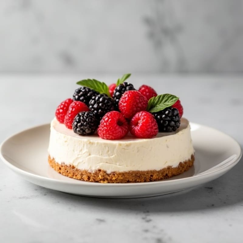 Creamy Greek Yogurt Protein Cheesecake with Mixed Berries