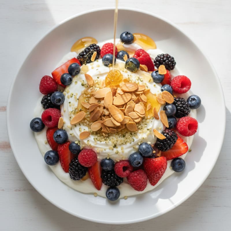 Greek Yogurt Protein Parfait with Mixed Berries and Almonds