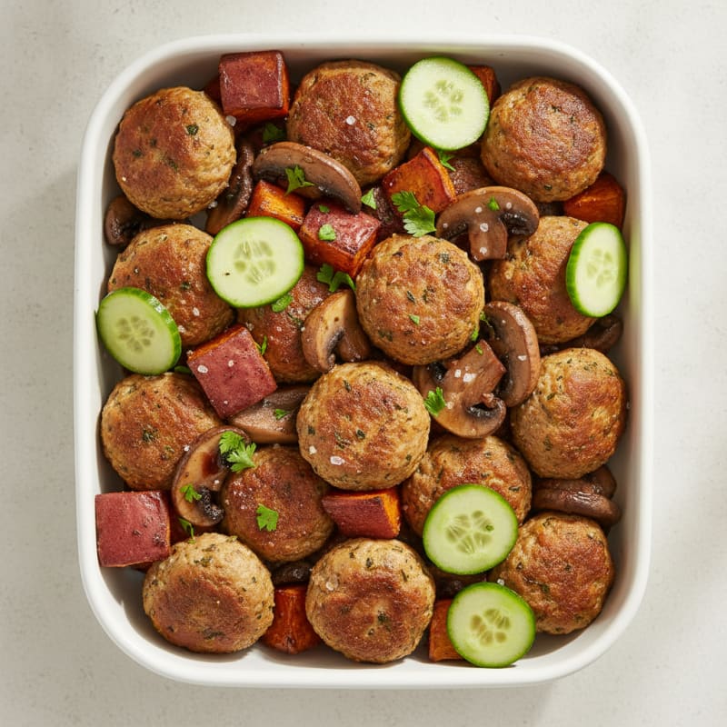 Turkey Meatballs with Roasted Sweet Potatoes
