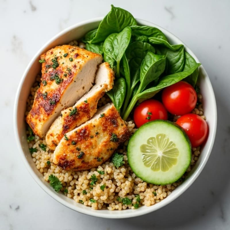 Herb-Marinated Chicken and Quinoa Bowl with Fresh Vegetables