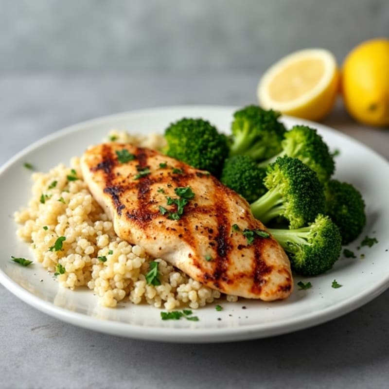 Grilled Chicken Breast with Steamed Broccoli and Quinoa