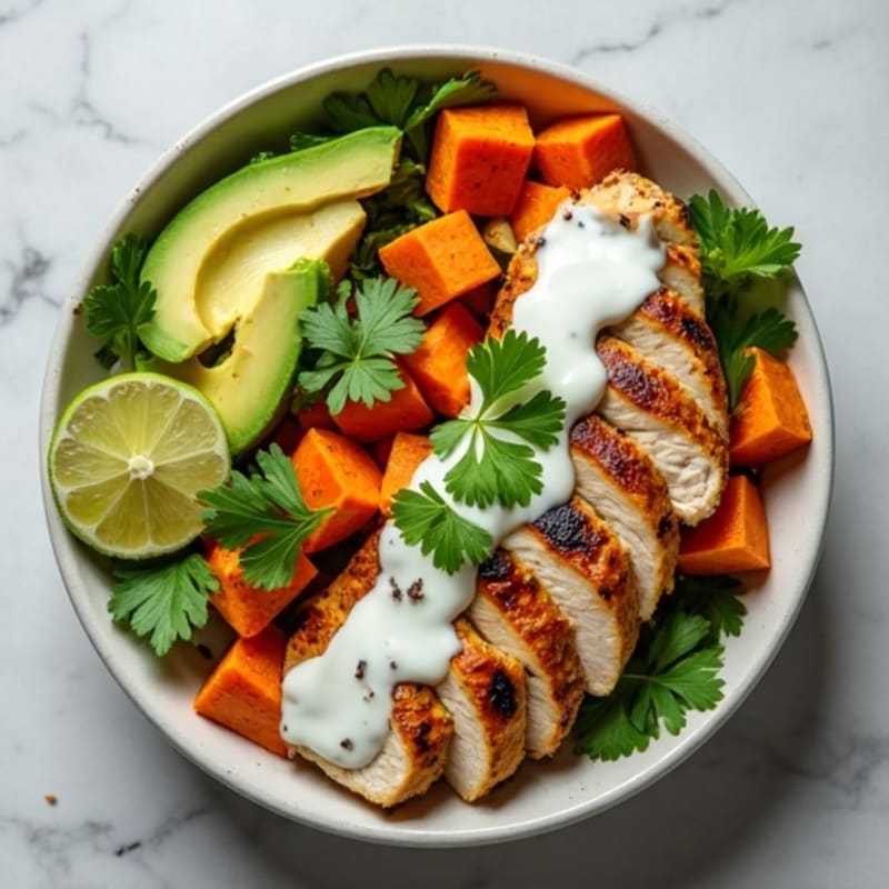 Protein-Packed Sweet Potato Bowl with Avocado-Yogurt Sauce
