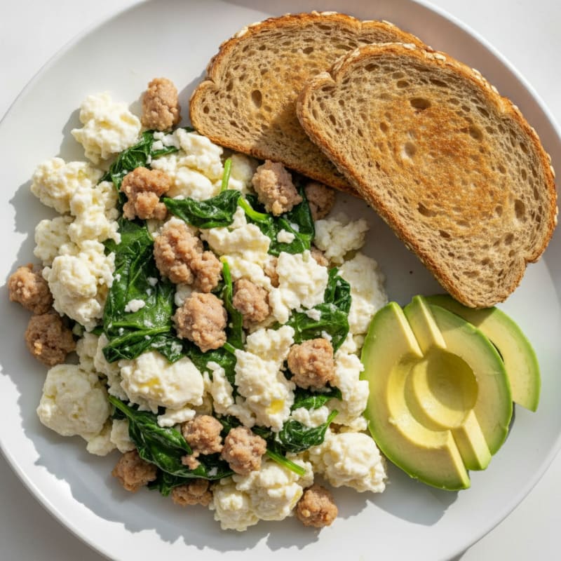 Egg White Scramble with Turkey Sausage and Spinach