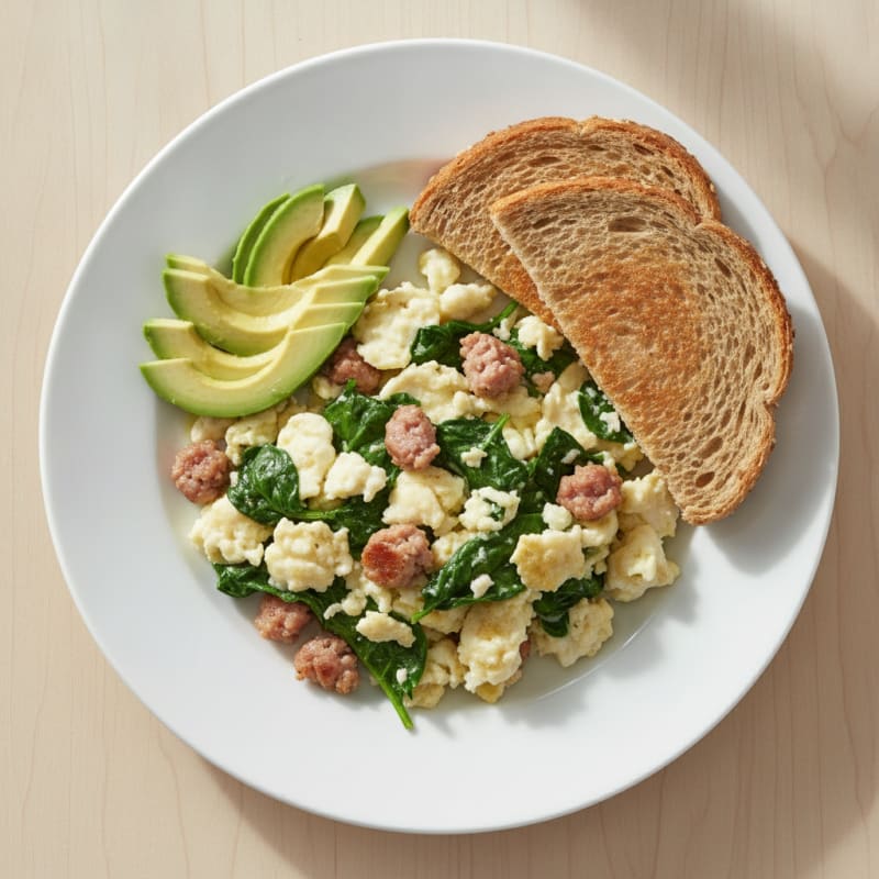 Egg White Scramble with Turkey Sausage and Spinach
