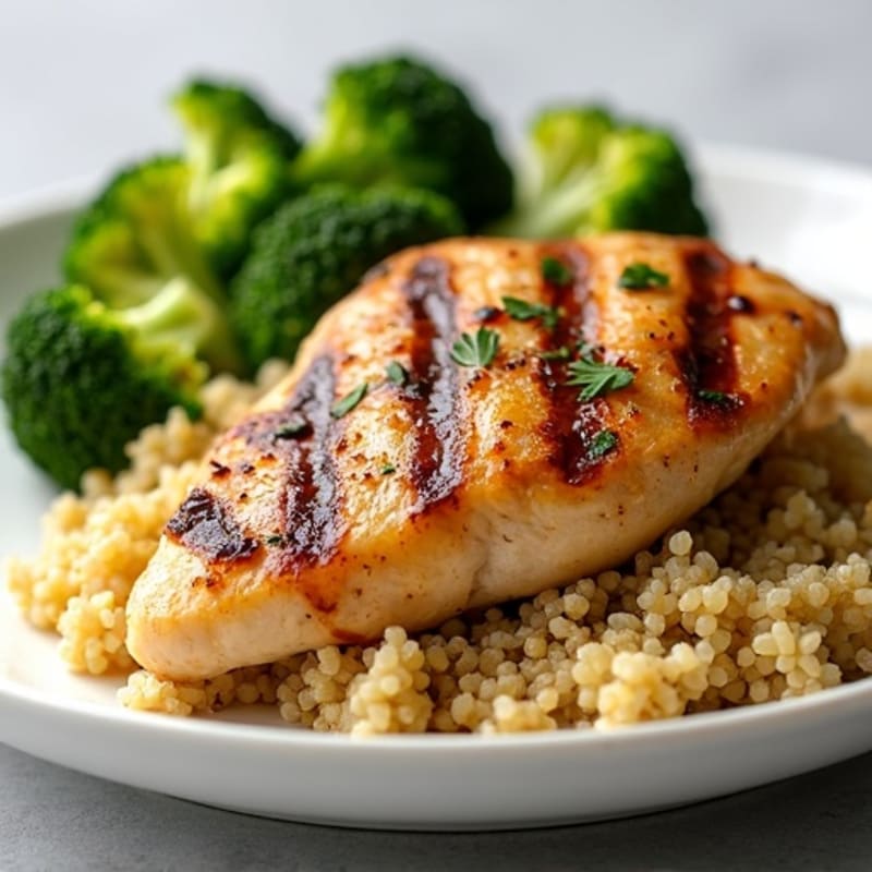 Grilled Chicken Breast with Quinoa and Roasted Broccoli
