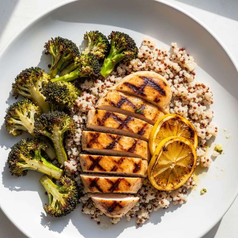 Grilled Chicken Breast with Quinoa and Roasted Broccoli