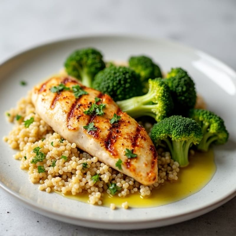 Grilled Chicken Breast with Quinoa and Roasted Broccoli