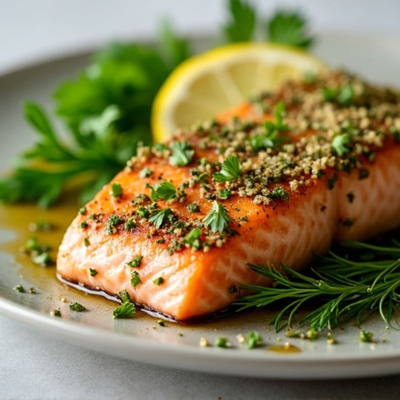 Herb-Crusted Pan Seared Salmon with Lemon