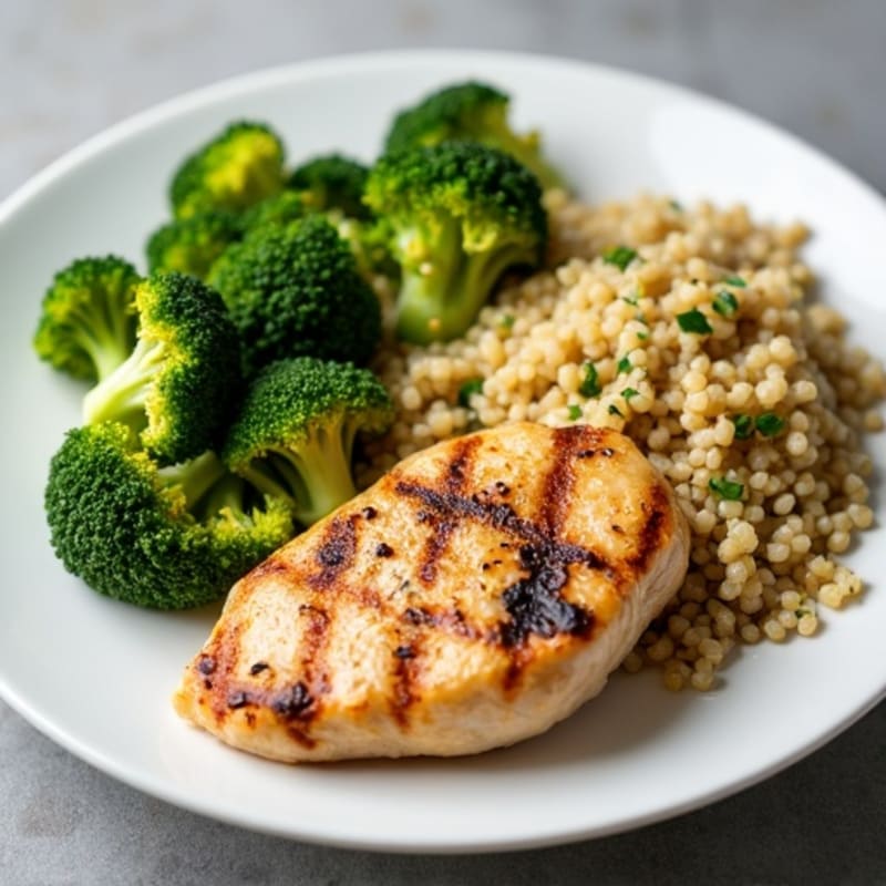 Grilled Chicken Breast with Roasted Broccoli and Quinoa