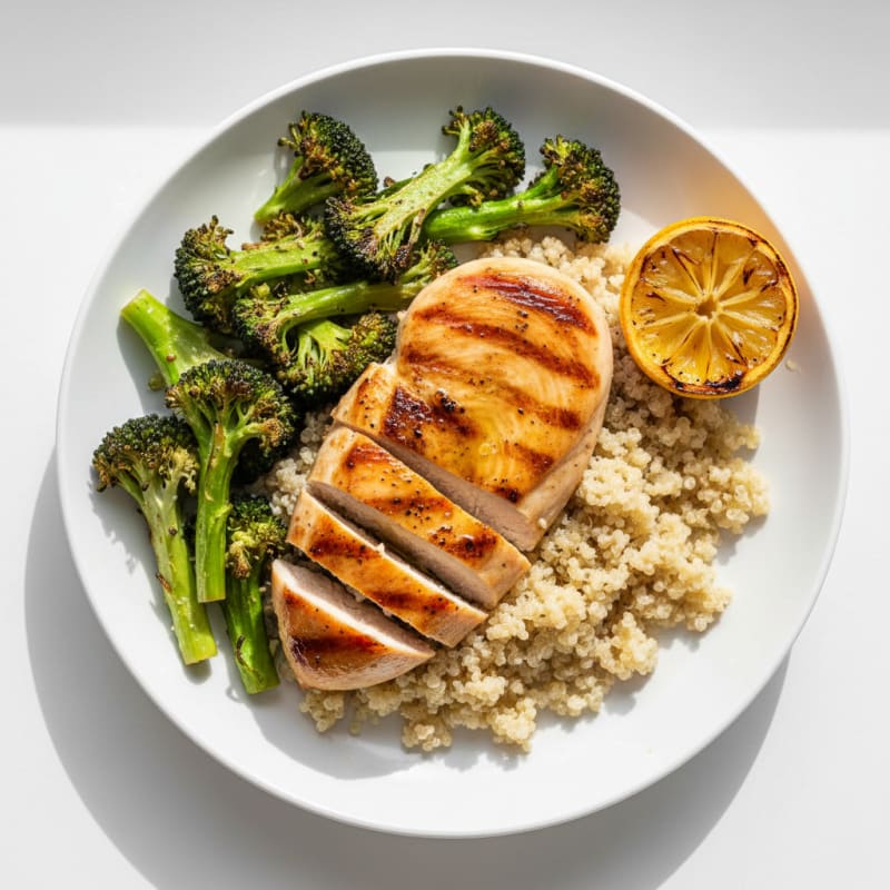 Grilled Chicken Breast with Quinoa and Roasted Broccoli