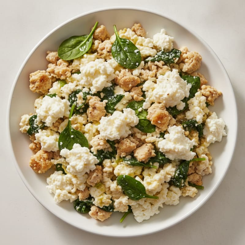 Egg White and Turkey Spinach Scramble with Cottage Cheese