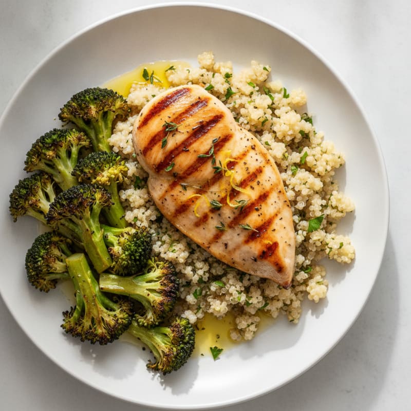 Grilled Chicken Breast with Quinoa and Roasted Broccoli
