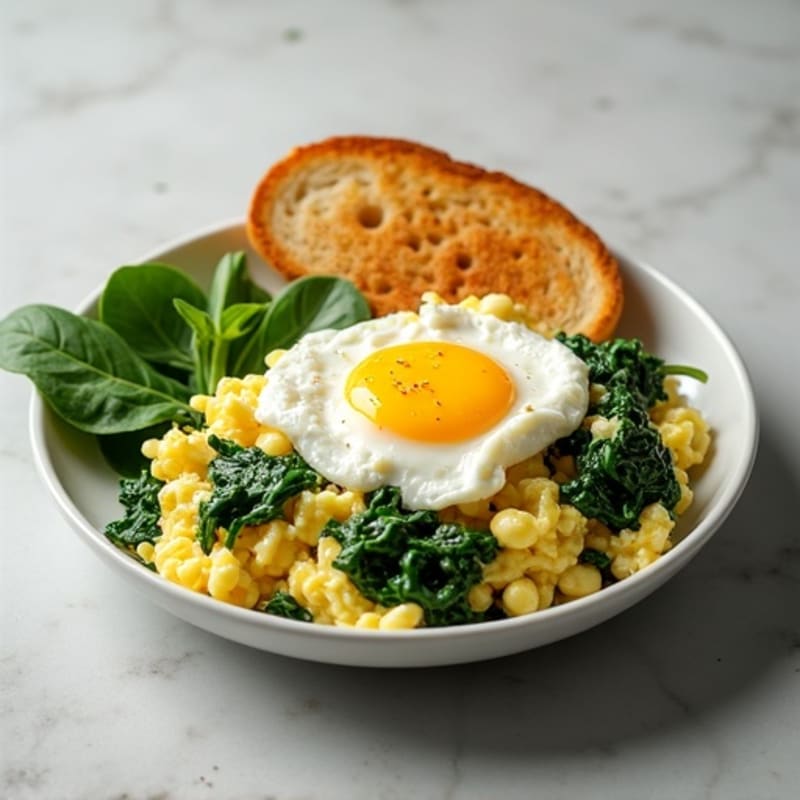 Cottage Cheese and Spinach Egg White Scramble with Toasted Sourdough