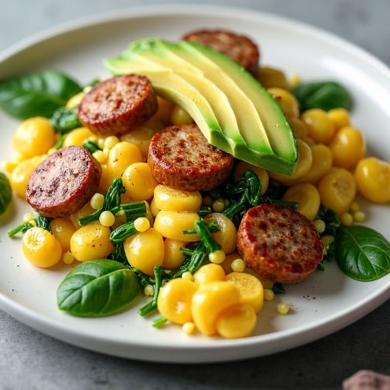 Egg White Scramble with Chicken Sausage and Spinach