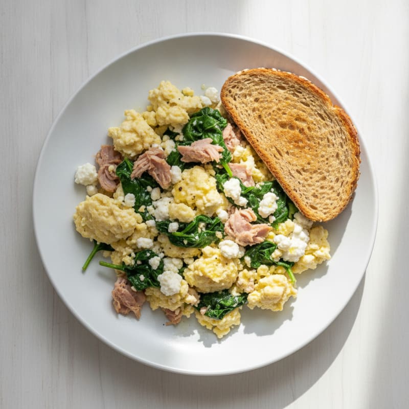 Cottage Cheese Scramble with Spinach and Smoked Turkey