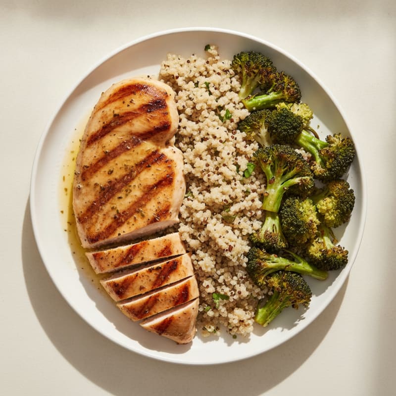 Grilled Lemon Herb Chicken Breast with Quinoa and Roasted Broccoli
