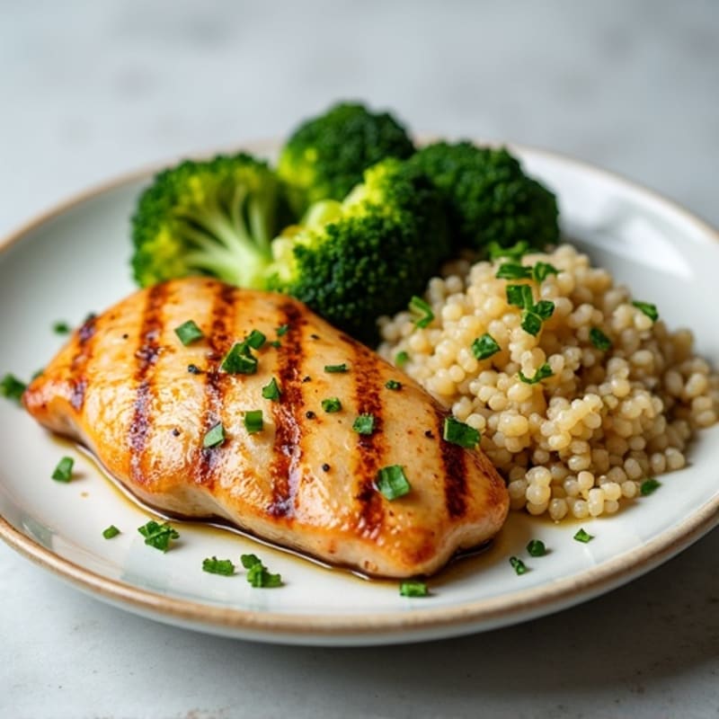 Grilled Chicken Breast with Roasted Broccoli and Quinoa
