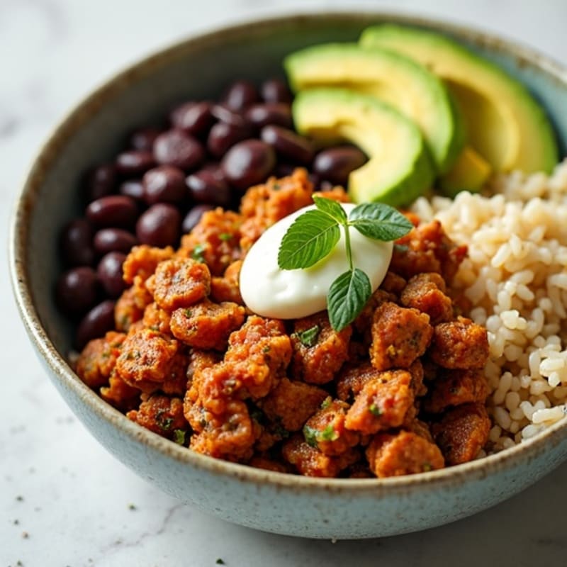 Lean Ground Turkey and Black Bean Rice Bowl with Creamy Avocado